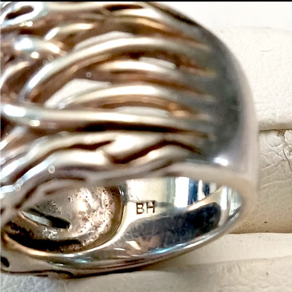 EFFY Bright Blue Oval Topaz Silver 925 Ring, Heavy 14.9g, Unique Roots look - Picture 4 of 6